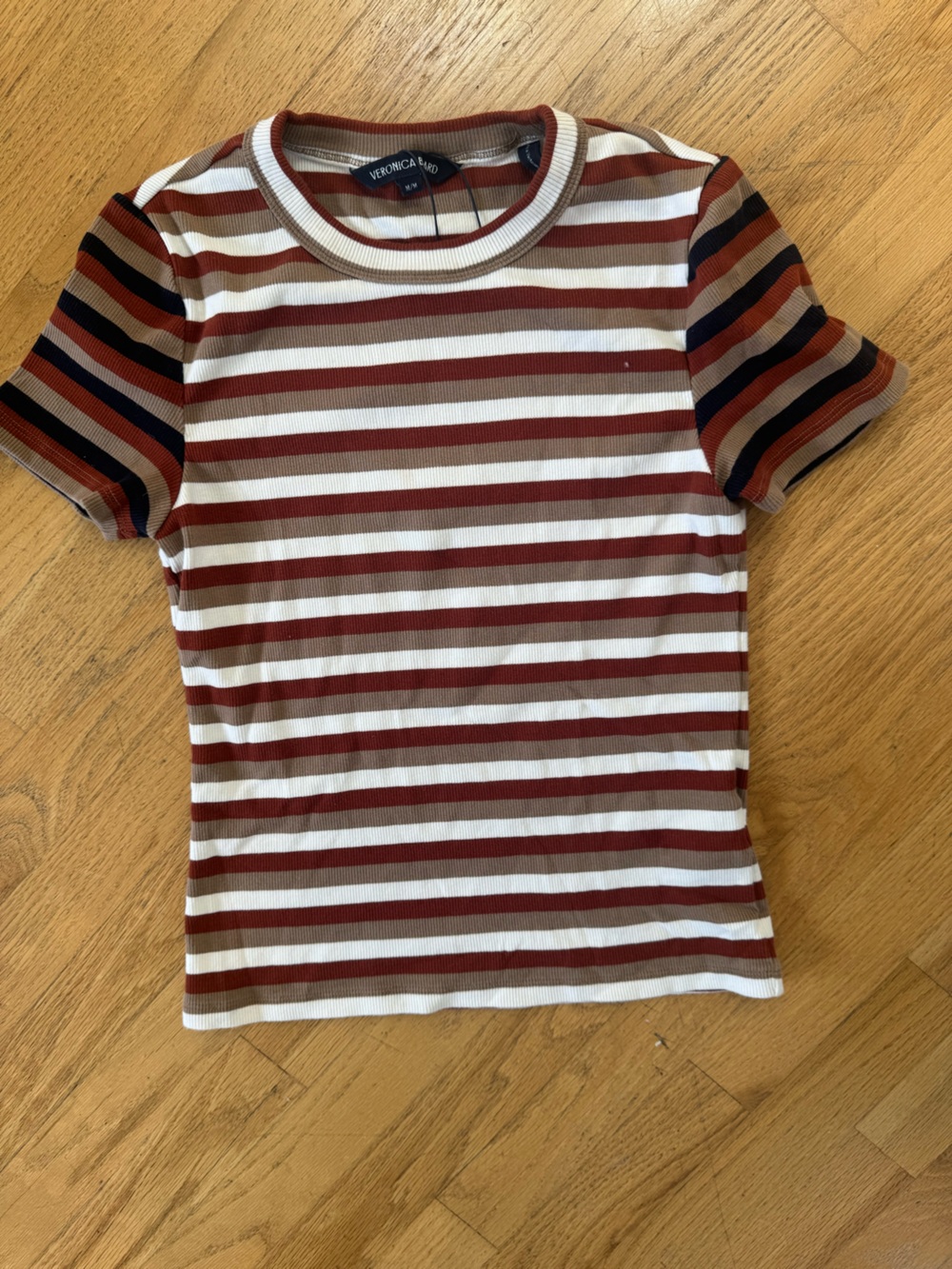 Veronica Beard Kids Striped Tee in Brown, White and Black